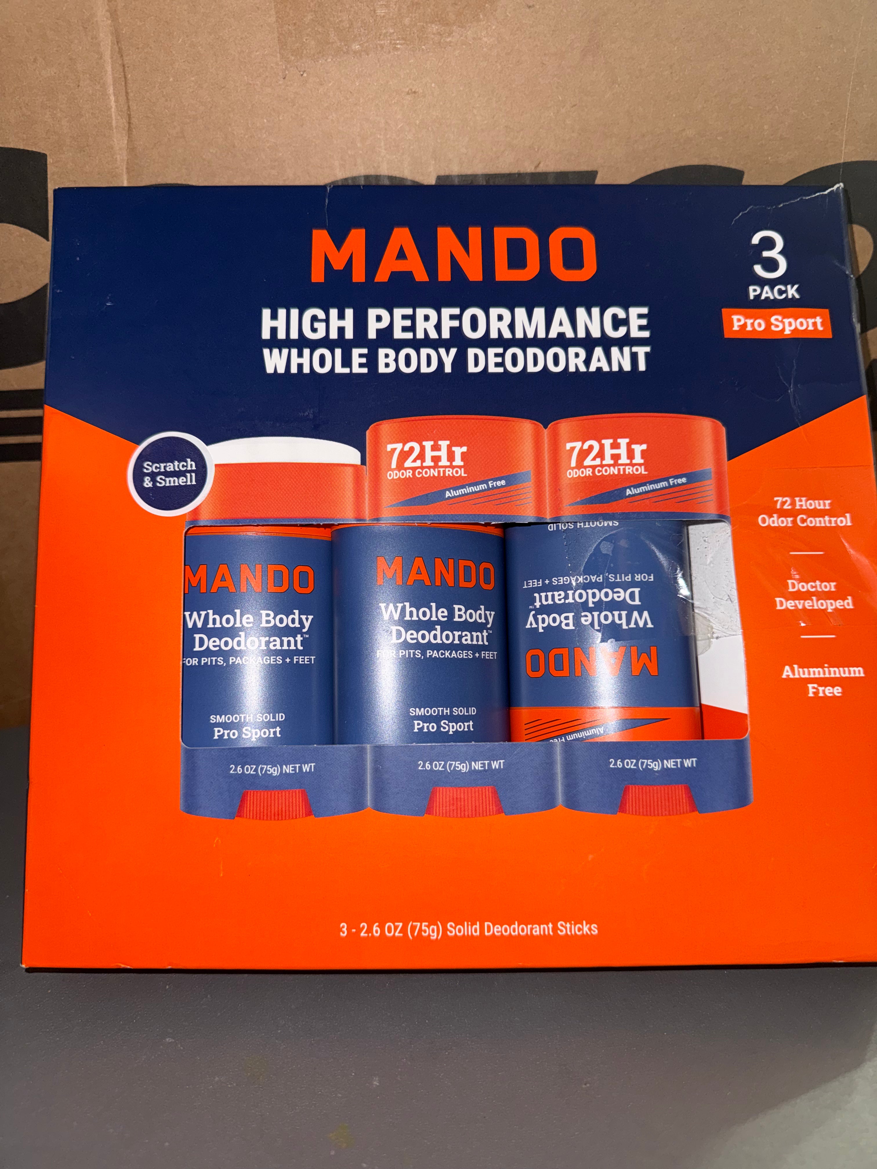 Mando Whole Body Deodorant 3-Pack | Pro Sport | 72Hr Odor Control